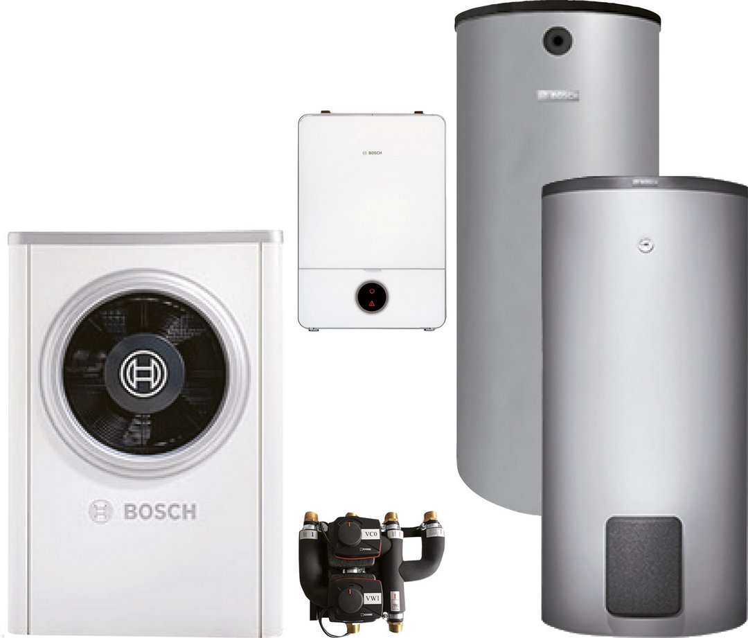 BOSCH Luftwärmepumpen-Paket BOPA CS734 CS7001i AW 9 OR-S, AWE9, BH120-5, WH290
