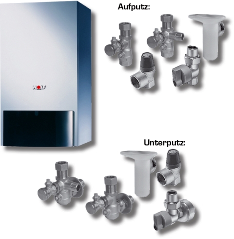Wolf Paket Heizwerttherme CGU-2-10 Erdgas E, RM-2, Anschluss-Set Unterputz